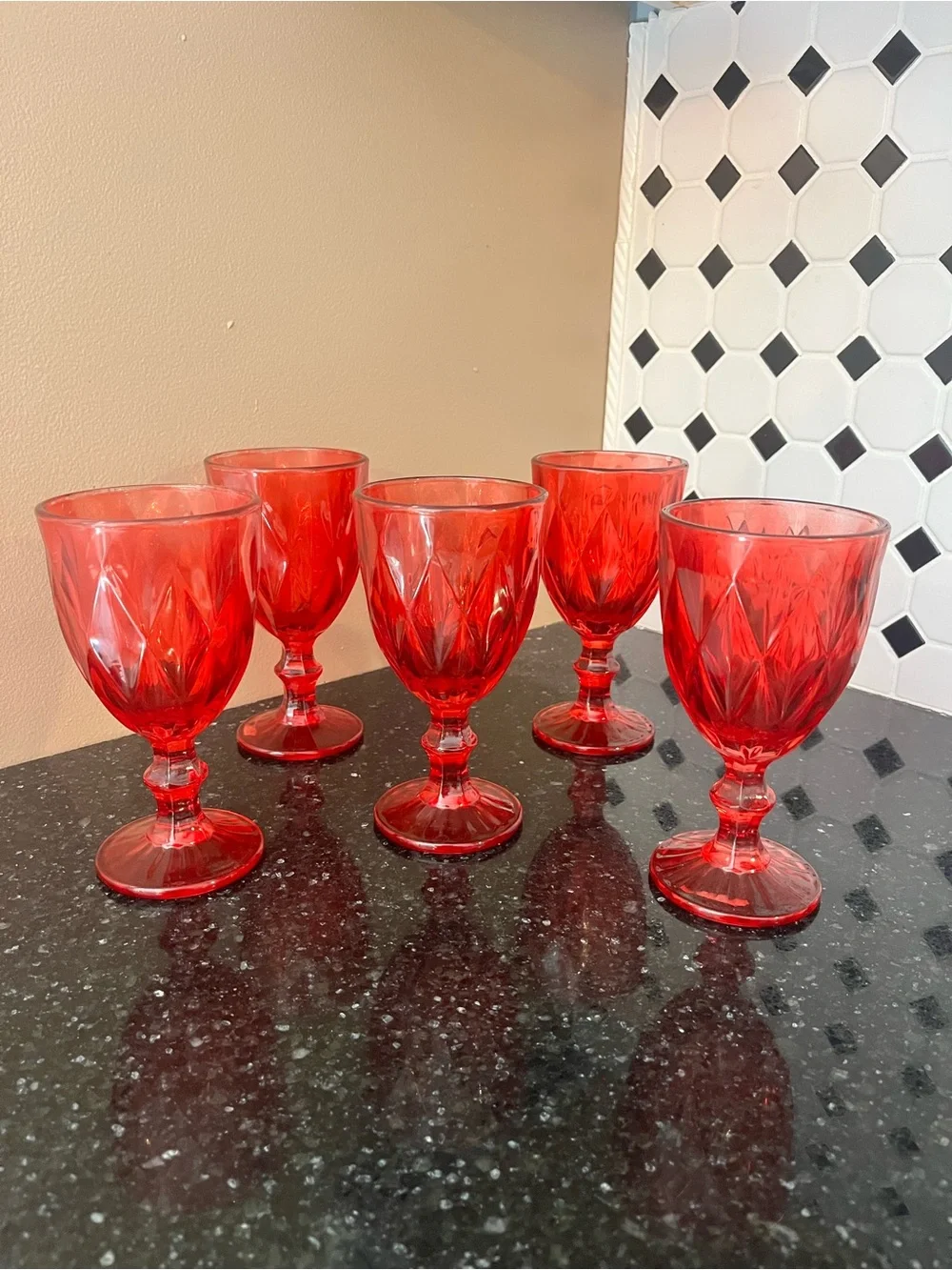 Set of 5 Ruby Red Glasses